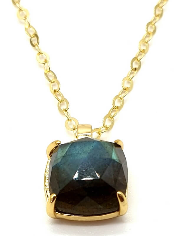 Collier Argent 925 Labradorite Carrée