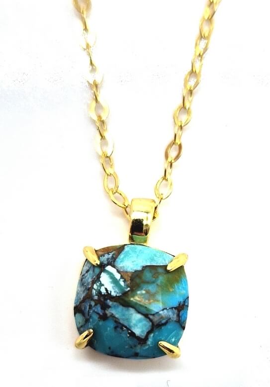 Collier Argent 925 Turquoise Carrée