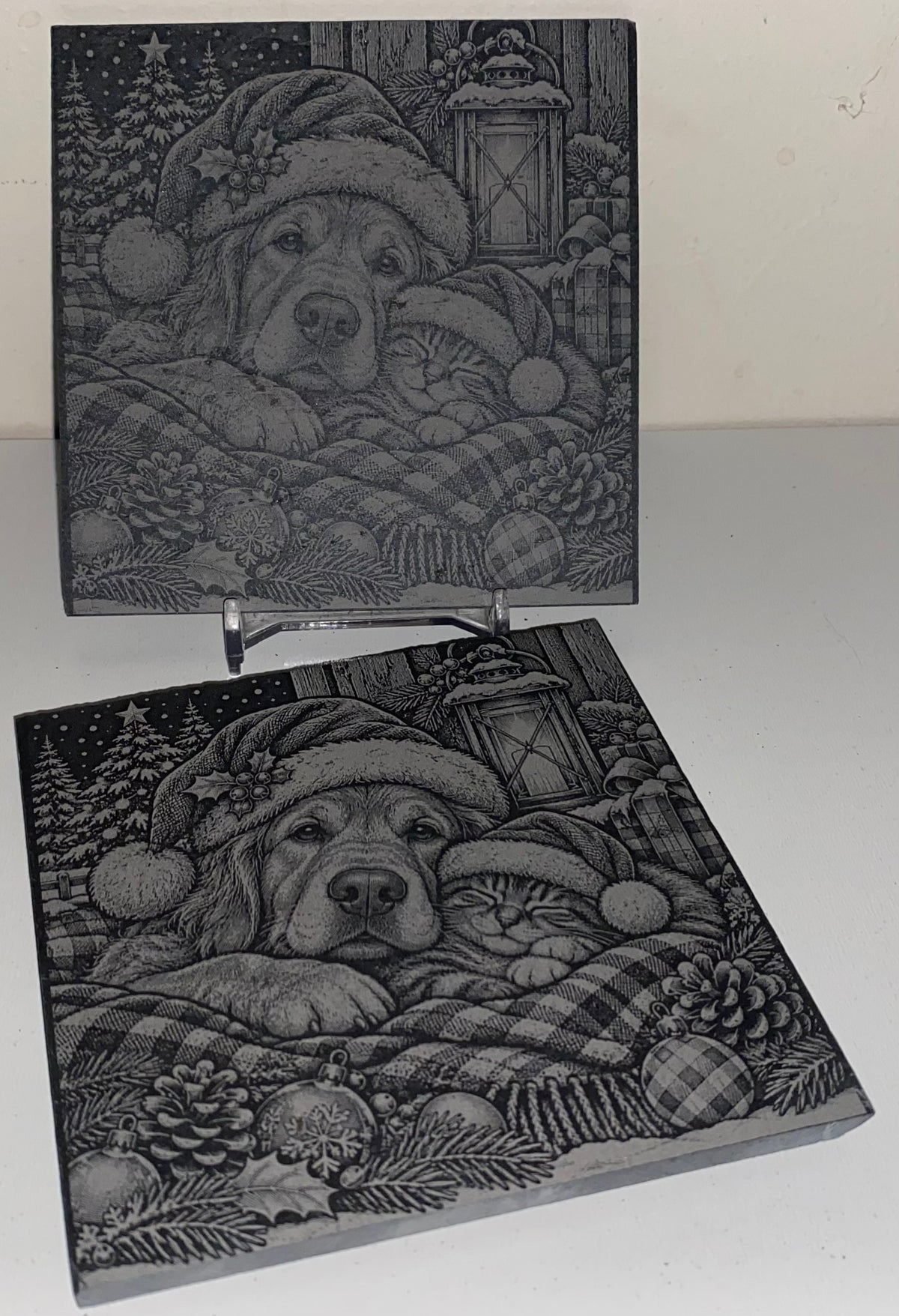 Sous verre chien et chat noël