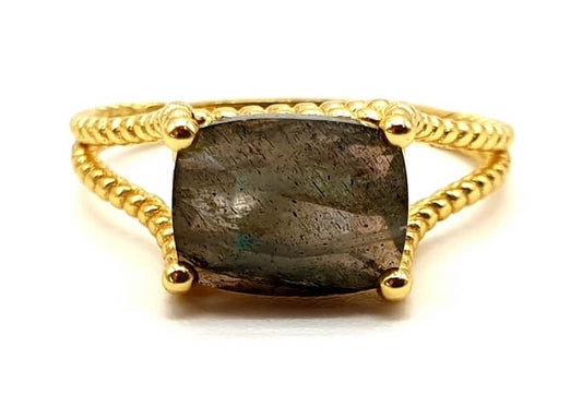 Bague Argent 925 Labradorite Rectangle