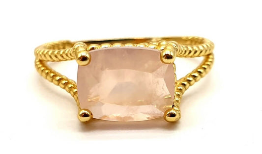 Bague Argent 925 Quartz Rose Rectangle