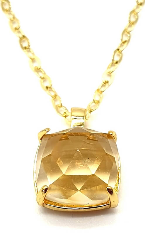 Collier Argent 925 Citrine Naturelle Carrée