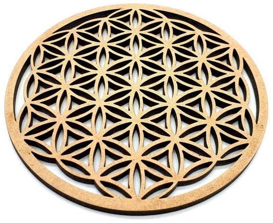 Plaque Fleur de Vie Sculptée Bois 10cm