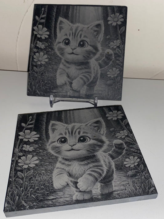 Sous verre chat fleurs