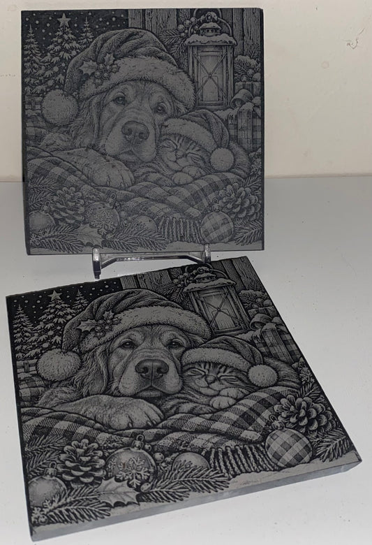 Sous verre chien et chat noël