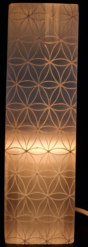Lampe Sélénite Rectangle Gravée 25cm - Fleur de Vie