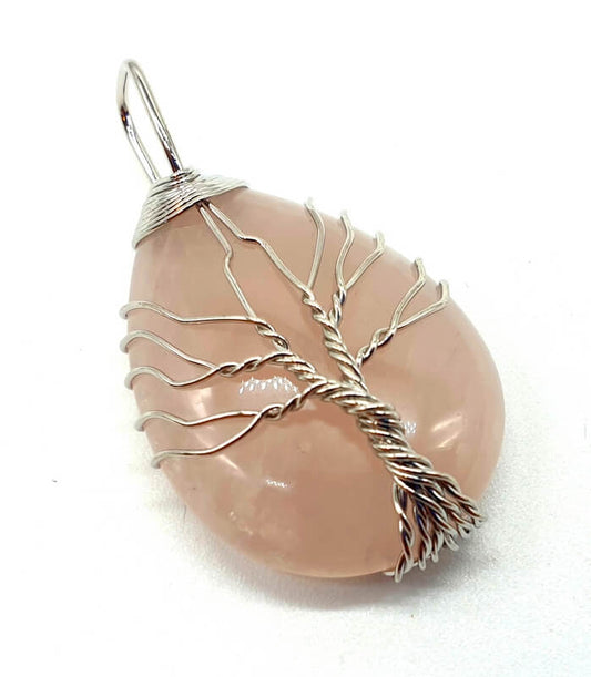 Pendentif Arbre de Vie - Quartz Rose 4cm